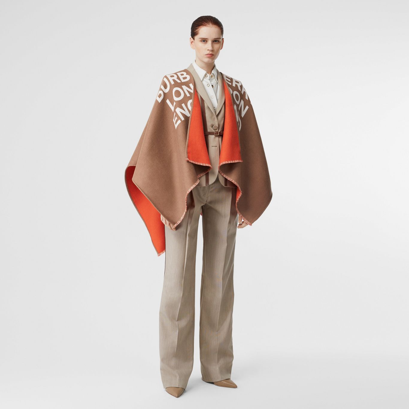 Logo Detail Wool Jacquard Cape